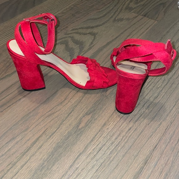 Red Suede Indigo Rd. Block Heels - Picture 2 of 5